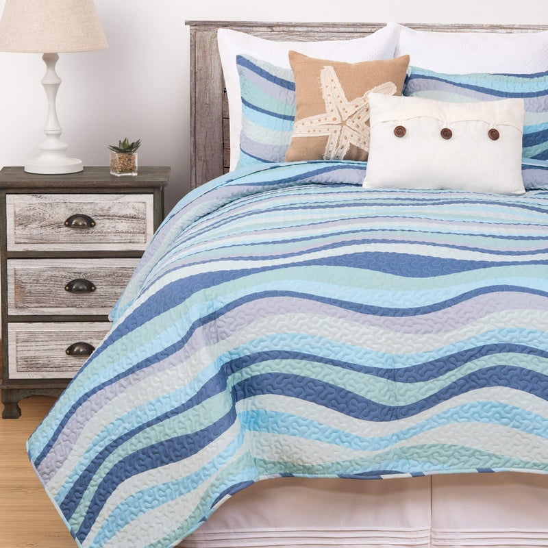 C&F Home Seawaves Sea Waves Ocean Coastal King 3 Piece Nautical Beach Theme Quilt and 2 King Shams Bedding Set - Image 2